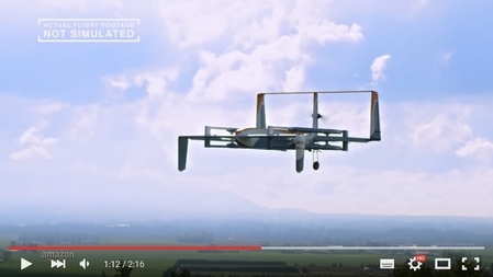 美国亚马逊公司推出新的送货无人机Prime Air,可在消费者订货30分钟内送货到府。 美国亚马逊公司推出新的送货无人机Prime Air,可在消费者订货30分钟内送货到府。