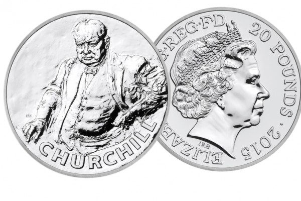 最新发行的以丘吉尔为主题的20英镑面值银币。(英国皇家铸币局) 最新发行的以丘吉尔为主题的20英镑面值银币。(英国皇家铸币局)