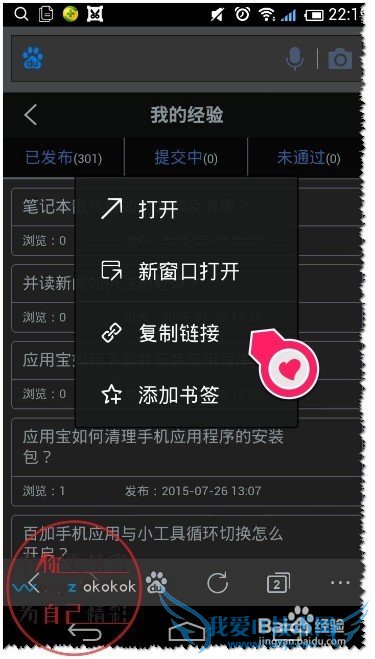 手机百度怎么进入百度经验及复制经验网址?