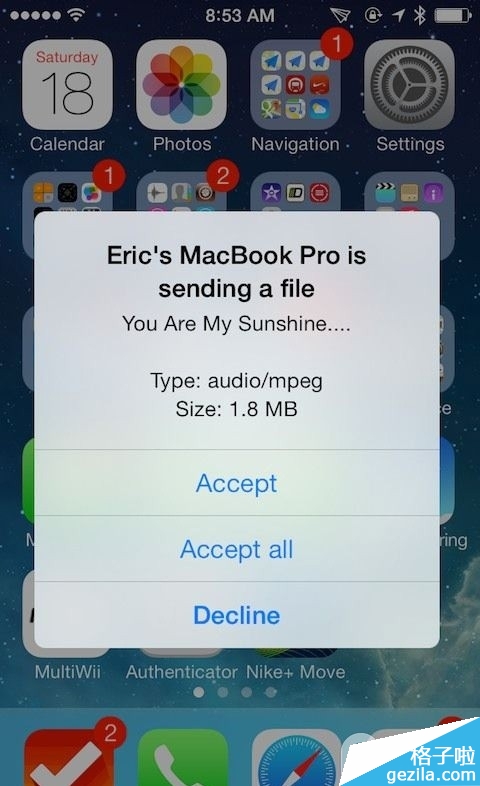 iPhoneҲ iOS8.1.2ԽAirBlue Sharing