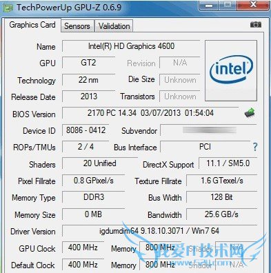 GPU-Z软件检测出的HD4600核心显卡参数