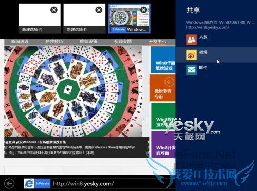 Win8 Modern UI版IE10共享当前链接