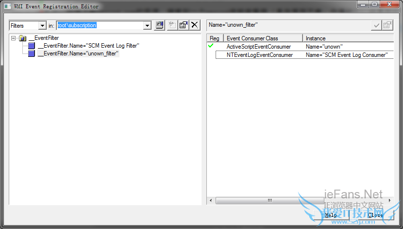 打开 WMI event viewer 填入 rootsubscription 打开 WMI event viewer 填入 rootsubscription
