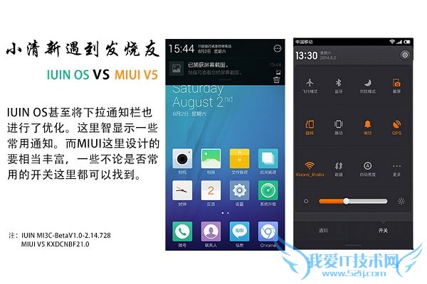 IUNI OS和MIUI V5下拉通知栏对比
