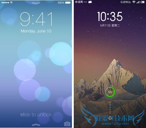 iOS 7和Miui V5锁屏界面对比