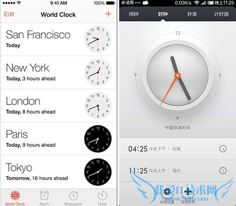 iOS 7和Miui V5时钟界面对比