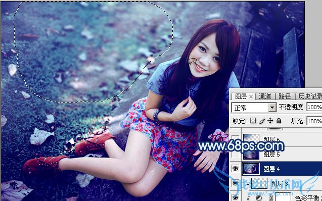 Photoshop打造唯美的暗调青蓝色秋季人物图片