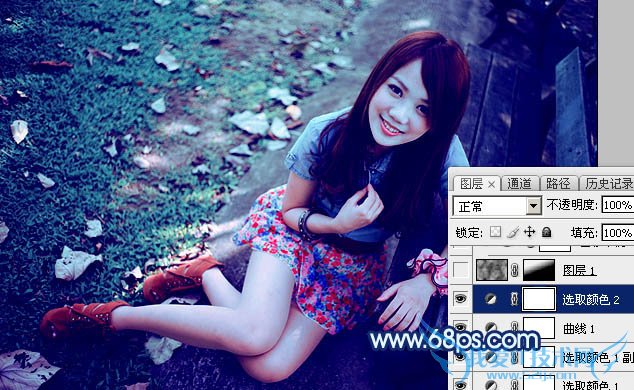 Photoshop打造唯美的暗调青蓝色秋季人物图片