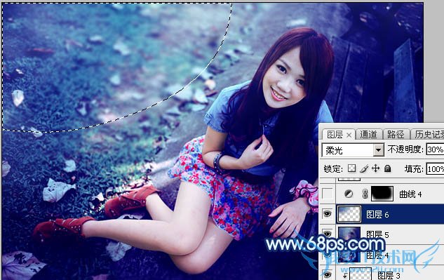 Photoshop打造唯美的暗调青蓝色秋季人物图片