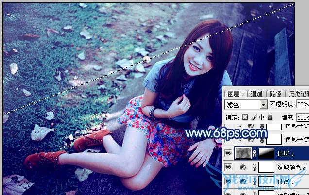 Photoshop打造唯美的暗调青蓝色秋季人物图片