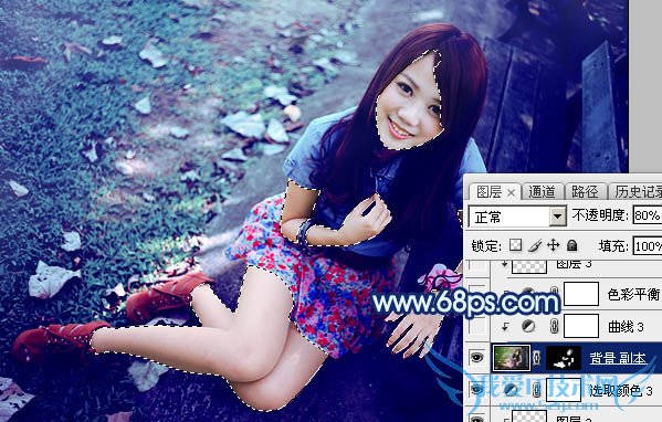 Photoshop打造唯美的暗调青蓝色秋季人物图片