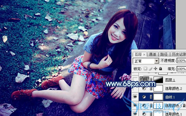 Photoshop打造唯美的暗调青蓝色秋季人物图片