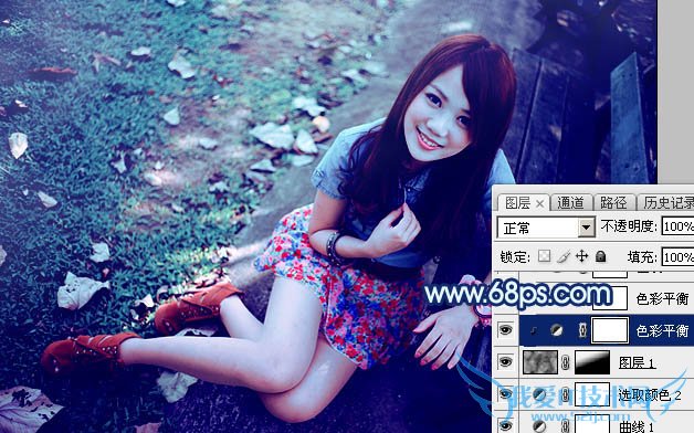 Photoshop打造唯美的暗调青蓝色秋季人物图片