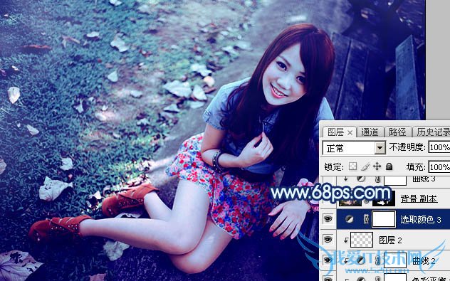 Photoshop打造唯美的暗调青蓝色秋季人物图片