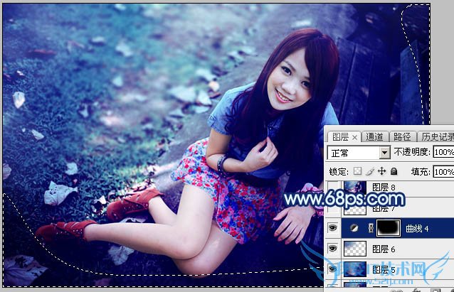 Photoshop打造唯美的暗调青蓝色秋季人物图片