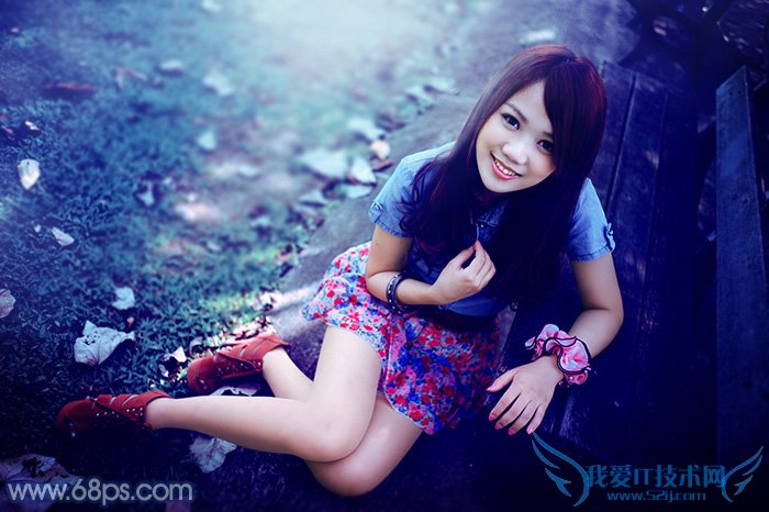 Photoshop打造唯美的暗调青蓝色秋季人物图片