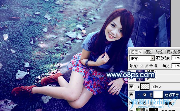 Photoshop打造唯美的暗调青蓝色秋季人物图片