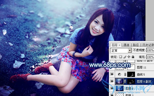 Photoshop打造唯美的暗调青蓝色秋季人物图片