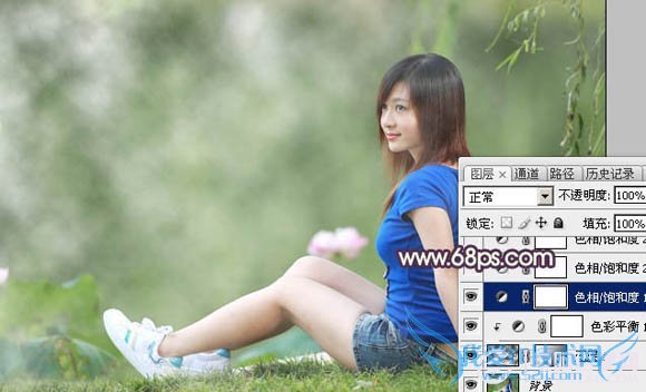 Photoshop给池塘边的美女加上唯美古典黄褐色