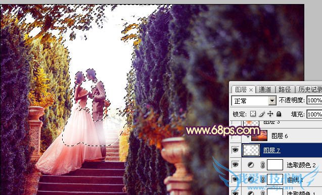 Photoshop给阶梯上的情侣加上华丽的霞光色教程