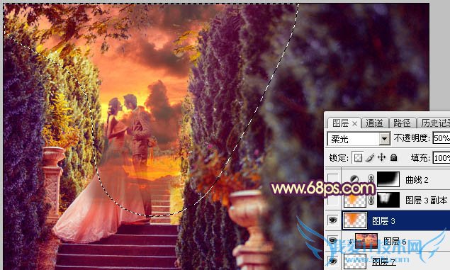 Photoshop给阶梯上的情侣加上华丽的霞光色教程