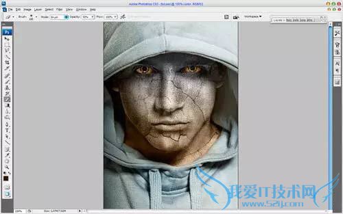 PS制作逼真的石化龟裂人脸效果