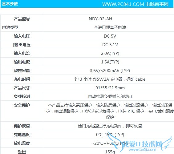 5200mAh小米移动电源规格参数