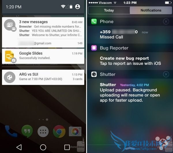 Android L和iOS 8快捷菜单界面对比