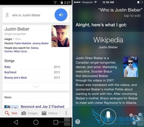 Android L和iOS8语音助手界面