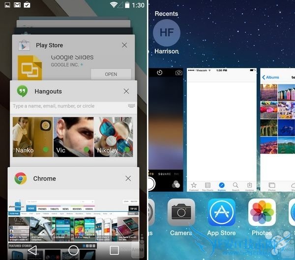 Android L和iOS 8多任务窗口界面对比