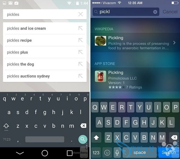 Android L和iOS8搜索界面对比