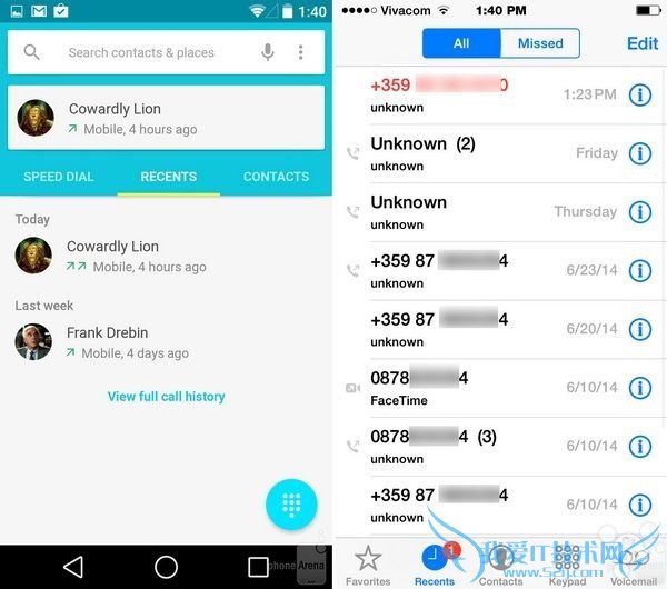 Android L和iOS8的键盘通讯录界面对比