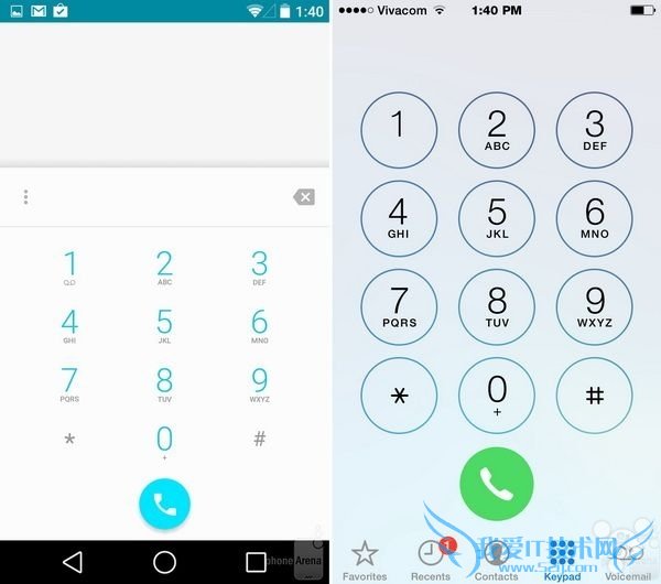 Android L和iOS8拨号界面对比