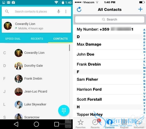 Android L和iOS8联系人界面对比