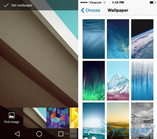 Android L和iOS 8壁纸界面