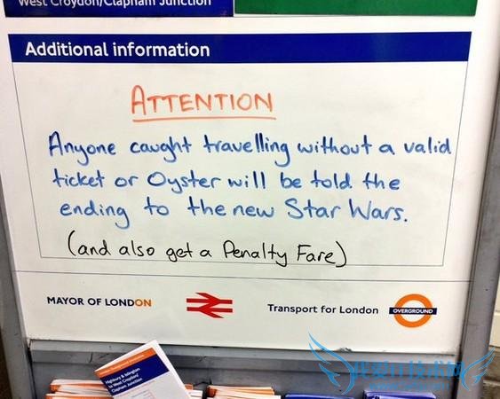 笑死!伦敦地铁逃票除罚款 将被强行剧透《星战 7》结局