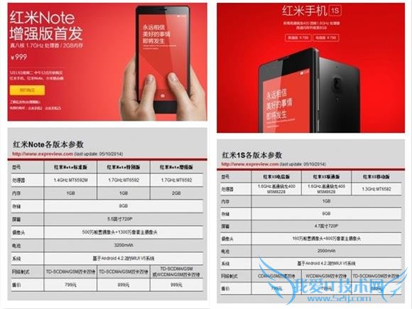红米 note 和红米 1S