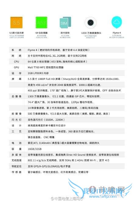 魅蓝 note 电信版配置