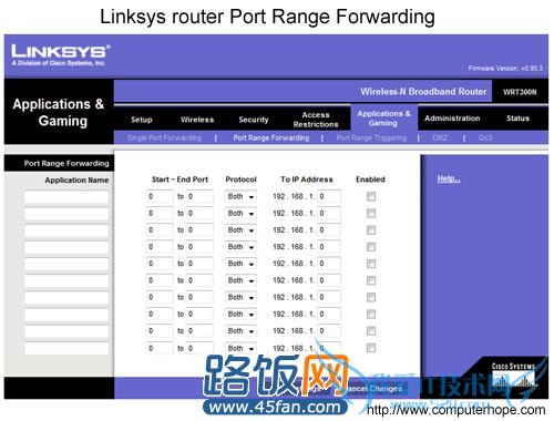 Linksys的端口范围向前设置