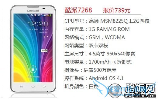 酷派7268四核智能手机