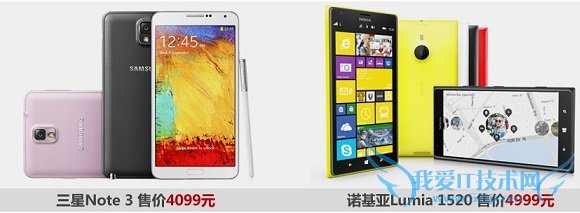 三星Note3和诺基亚1520价格对比