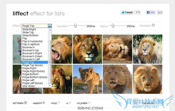 超酷的CSS3列表动画特效在线生成工具 - liffect