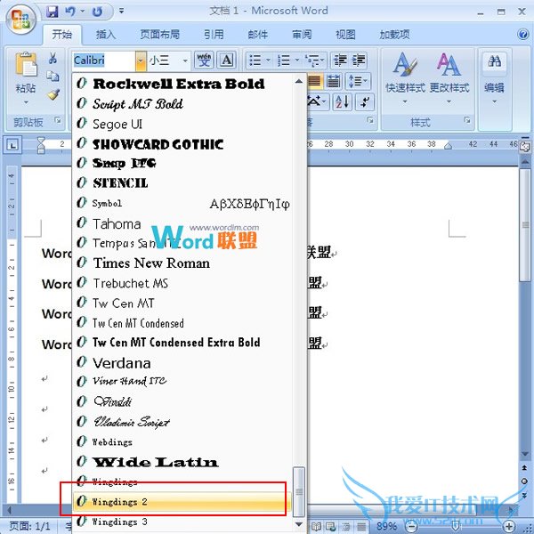 选择“Wingdings2”字体