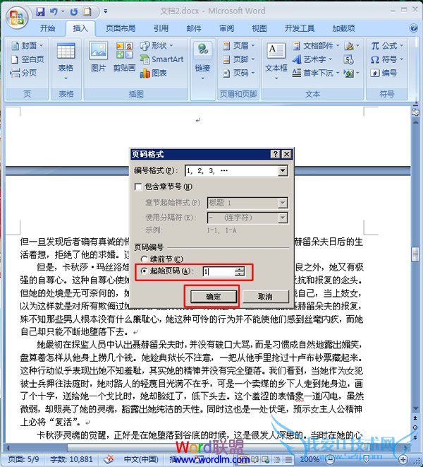 设置“页码格式”对话框