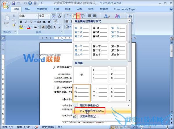 定义Word2007文档新编号的格式