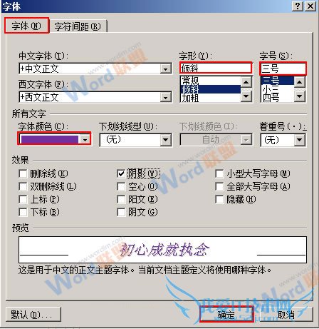 在对话框中设置字体格式