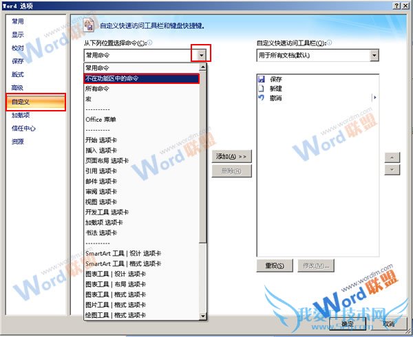 单击自定义选项