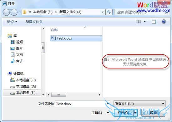 无法预览Word文件