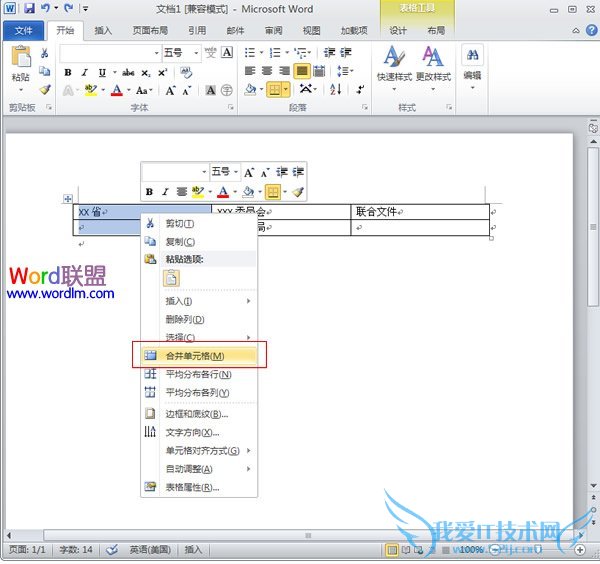 输入文字并合并单元格
