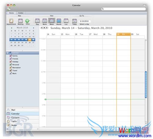 Outlook 中日历界面